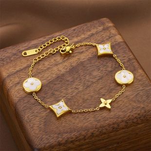跨境新款四叶草高版本不锈钢手链女小众轻奢白色五花设计时尚百搭