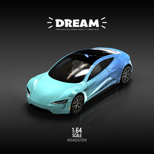 TM1:64 Dream特斯拉Roadster概念车 水滴蓝 Model3红黑白合金车模