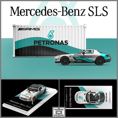 时光TimeMicro1:64 奔驰SLS集装箱PETRONAS套装仿真合金车模 摆件