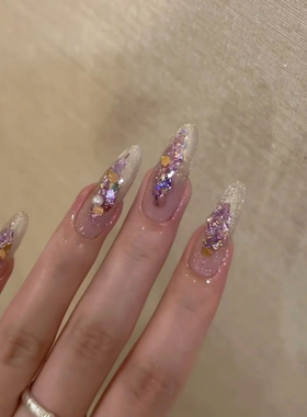 【梦幻紫】林先生穿戴甲高级感秋冬紫色亮片爆闪手工成品假指甲