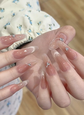 林先生2025年新款纯手工穿戴甲 椿茶裸猫眼法式高级中长美甲指甲