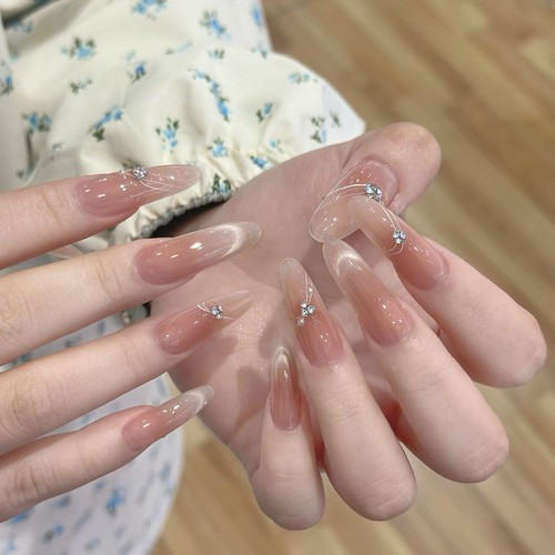 林先生2025年新款纯手工穿戴甲 椿茶裸猫眼法式高级中长美甲指甲