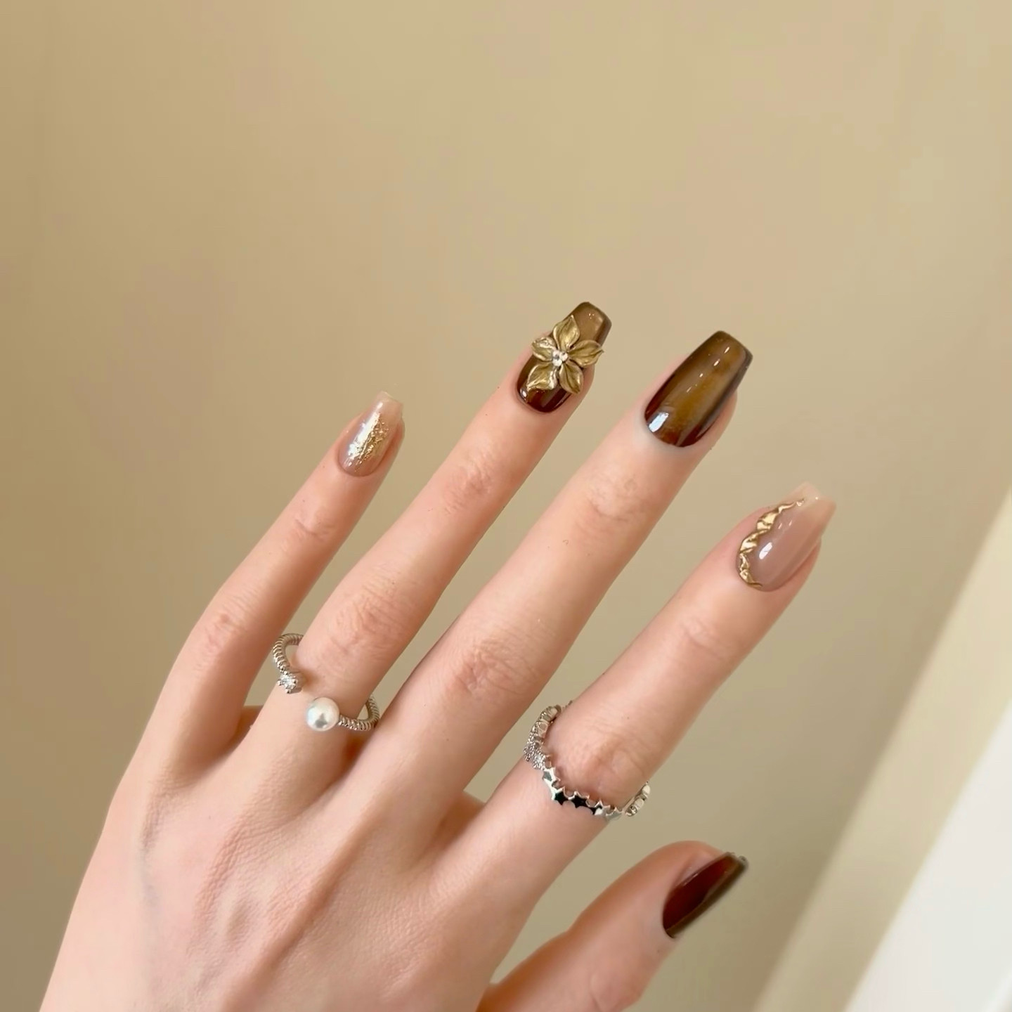 猫眼手工雕花短款拆卸假指甲