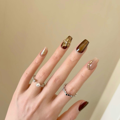 猫眼手工雕花短款拆卸假指甲