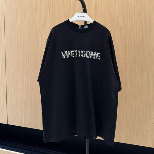 we11龚俊赵露思明星同款珍珠单排字母铆钉烫钻情侣宽松长袖T恤潮