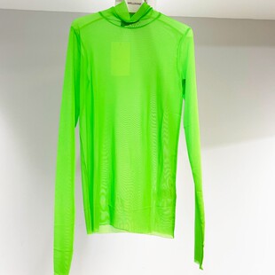 we11doneshark林允戚薇同款荧光绿透视蕾丝网眼长袖内叠搭打底T恤