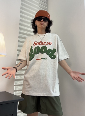 AKAMA原创个性320克印花T恤男小领口纯棉双纱重磅休闲嘻哈短袖T