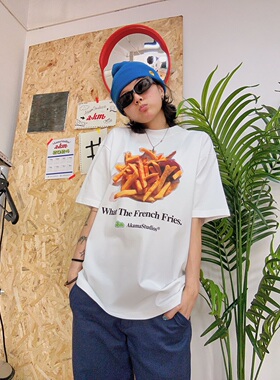 【冰感防晒】索罗娜T恤男女休闲宽松薯条数码直喷印花小领口短袖