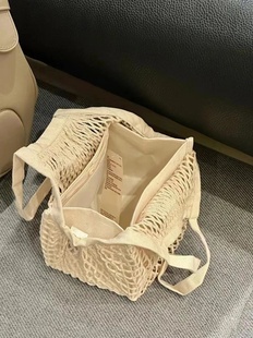 小红书爆火同款棉质夏季编织镂空手提包女小众设计网兜包包女