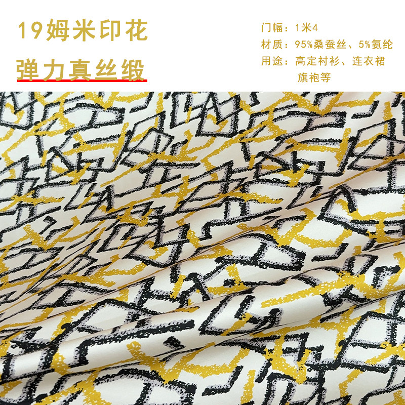 抽象涂鸦印花桑蚕丝连衣裙女布料