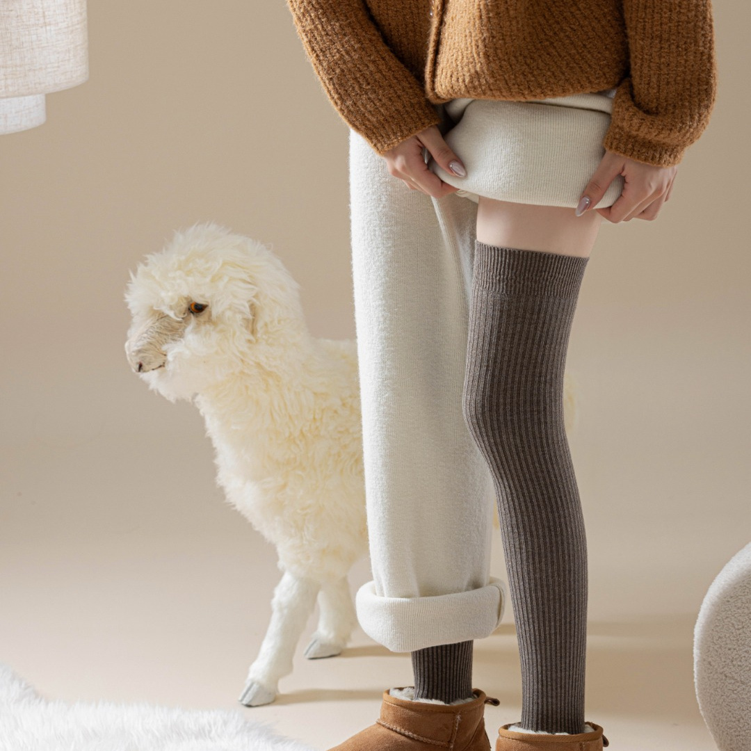 新款羊毛拉绒加厚磨毛加长过膝袜羊毛袜防滑双针保暖长筒袜