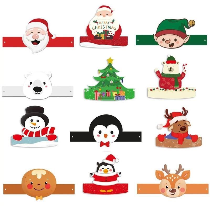 6pcs Merry Christmas Party Paper Hats Cartoon Elk Snowman