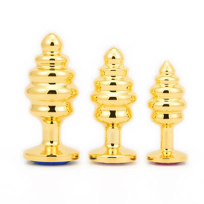 Gold Round Spiral Anal Plug Diamond Optional