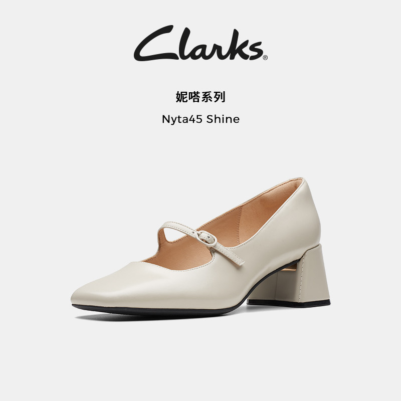 clarks羊皮红色玛丽珍鞋图片