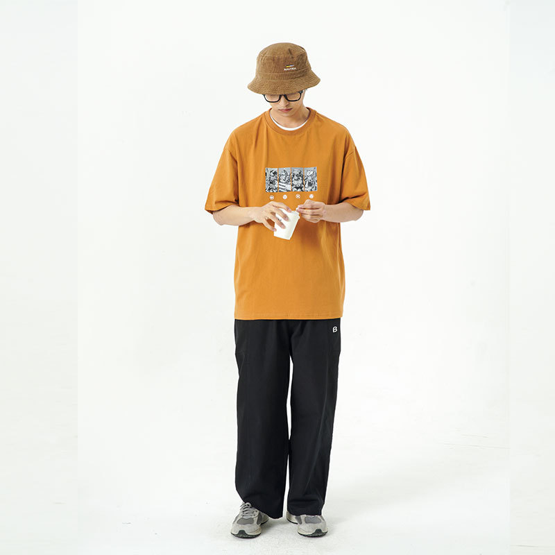 南夏乔装2025夏新款卡通印花圆领套头T恤日系潮牌城市户外短袖男,男装T恤,电商S006（B521）