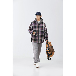 南夏乔装2023冬季新款条纹格子拼接翻领棉衣日潮两面穿圆下摆棉服图片
