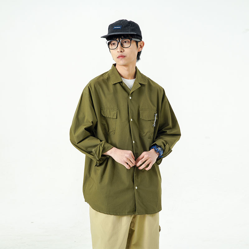 南夏乔装2025春季新款户外风阔版cityboy休闲衬衣日潮工装衬衫男,男装衬衫,电商S006（B521）
