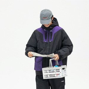 南夏乔装日潮多口袋工装棉衣男外套冬款加厚撞色拼接休闲连帽棉服图片