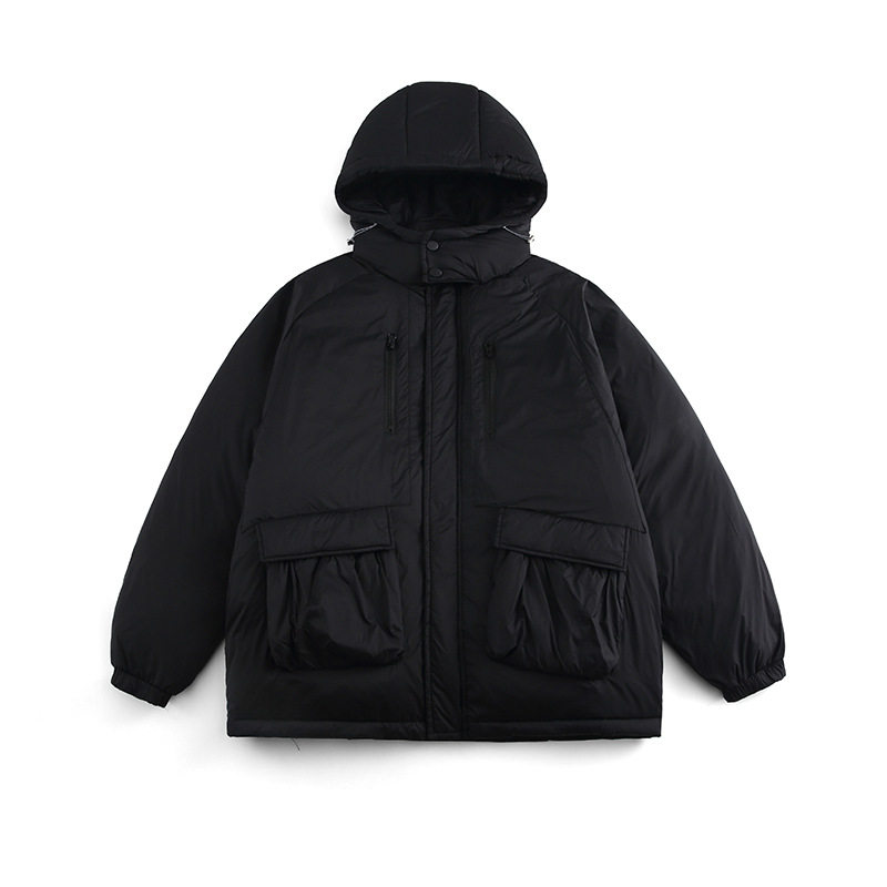 南夏乔装2025冬纯色大口袋连帽羽绒服日系复古保暖90绒工装羽绒袄,男装羽绒服,电商S006（B521）