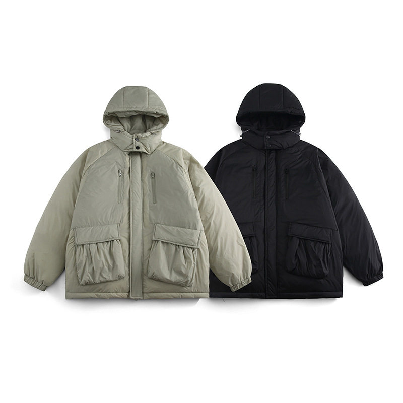 南夏乔装2025冬纯色大口袋连帽羽绒服日系复古保暖90绒工装羽绒袄,男装羽绒服,电商S006（B521）
