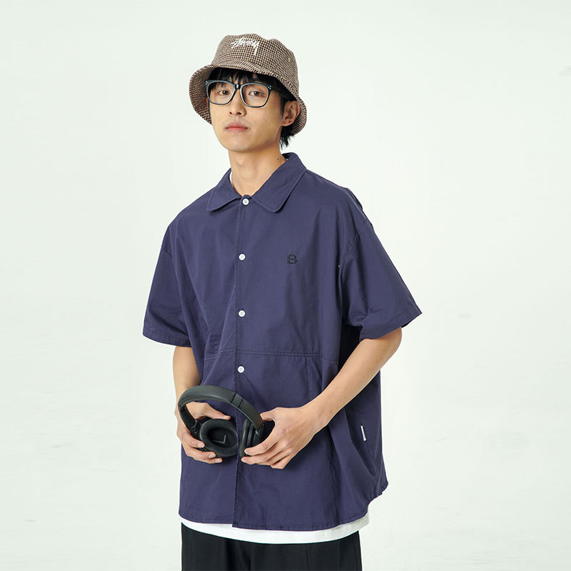 南夏乔装2025夏季新款纯色翻领短袖衬衫日系潮牌休闲衬衣外套男,男装T恤,电商S006（B521）