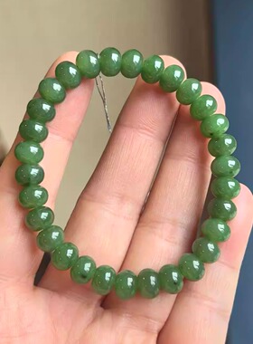 翠佛堂和田玉碧玉算盘珠手链8mm手串