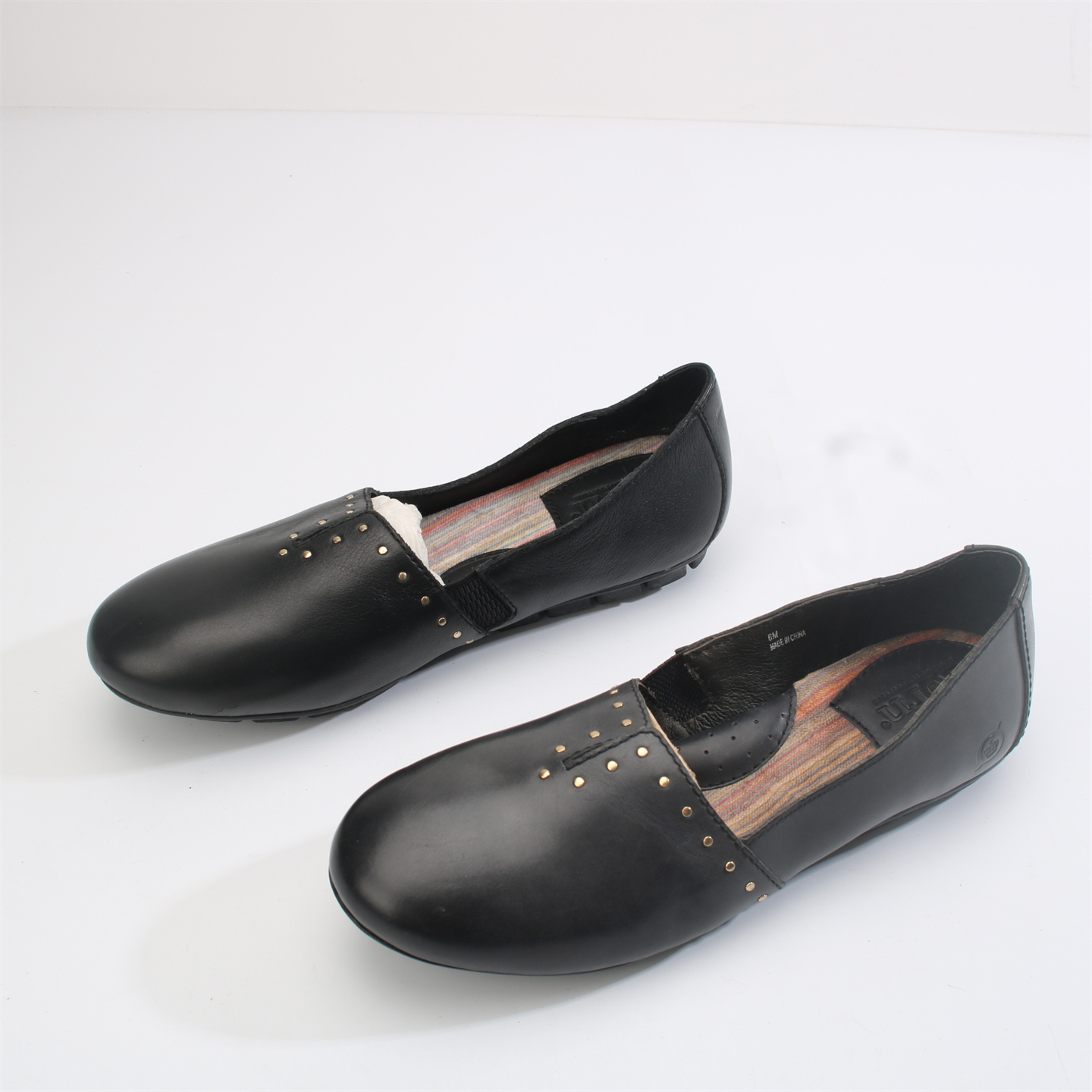 足弓支撑时尚平底浅口单鞋女牛皮钉珠轻便软底豆豆鞋乐福鞋BN326