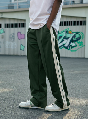 Glowing Box 2026SS 复古运动织带垂感阔腿裤潮牌宽松休闲拖地裤