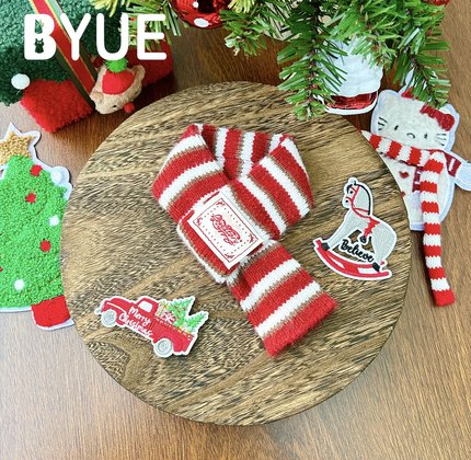 BYUE宝悦「暖冬围巾」红白棕条纹针织保暖围巾宠物配饰猫咪狗狗