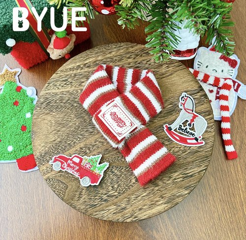 BYUE宝悦「暖冬围巾」红白棕条纹针织保暖围巾宠物配饰猫咪狗狗