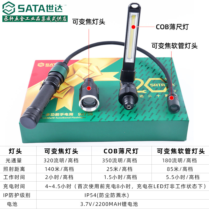 SHIDA 도구 LED 손전등 강한 빛 방수 ZOOMABLE 호스 램프 헤드 다기능 손전등 교체 가능한 헤드