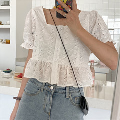 Real-price retro slim square collar doll shirt