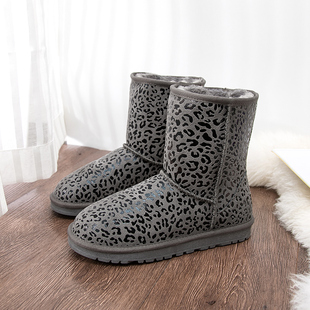 中筒牛皮雪地靴女加厚防滑皮毛一体保暖平底棉绒女鞋 2022冬季 新款