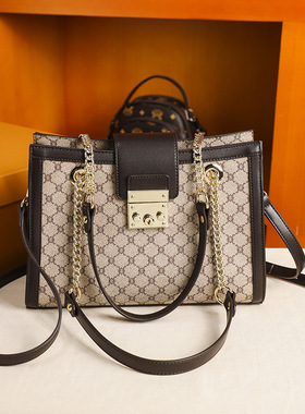 真皮女包新款斜挎包包女大容量腋下包高质感印花链条通勤手提包女