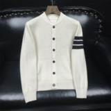 5100P98棒球领纽扣秋冬针织开衫针织外套刺绣开衫外套，男装针织衫/毛衣，电商D207