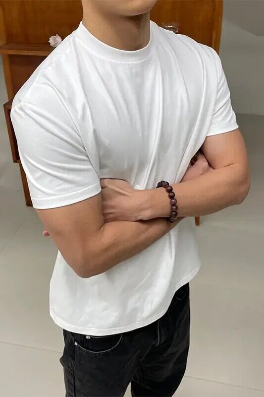 潮牌黑色美式纯色T恤男款夏季健身修身正肩短袖cleanfit黑色半袖,男装T恤,电商D207