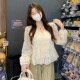 娃娃衫 裙摆式 轻奢高级感蕾丝上衣女泡泡袖 法式 春 遮肚子显瘦雪纺衫