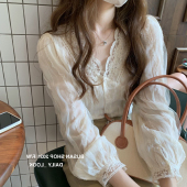 蕾丝打底衬衫 早秋甜美雪纺花边上衣 女内搭洋气高级感别致漂亮小衫