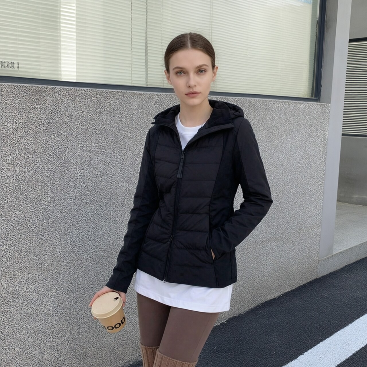 【90鹅绒】羽调女士轻薄小蛮腰冬季连帽修身外套羽绒服韩版6828
