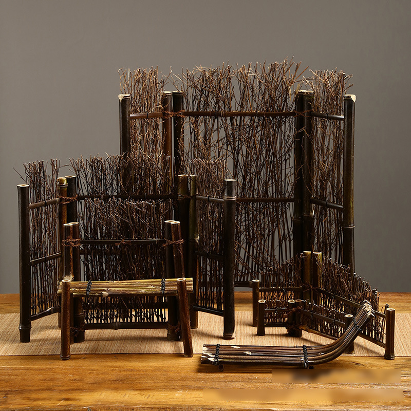 紫竹篱笆小屏风盆景摆件竹制品