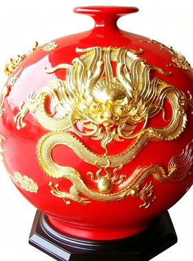 红色陶瓷摆件客厅结婚礼品