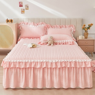 单件四季 2025新款 通用床单带裙边 公主风荷叶边床罩夹棉床裙款 韩式