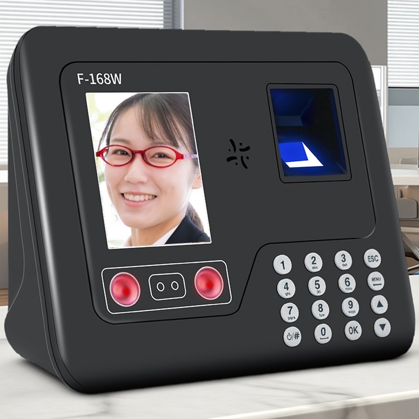 爱宝F-168打卡机考勤机人脸识别打卡器企业公司办公室员工上下班签到机面部识别打卡钟工地刷脸一体指纹机