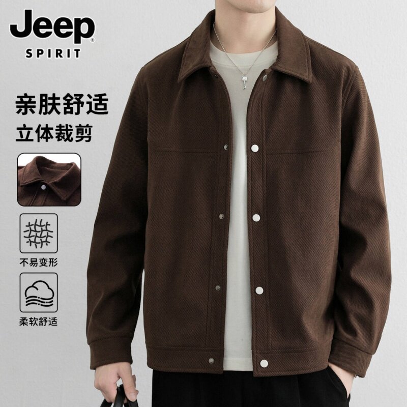JEEP SPIRIT休闲外套男士秋季潮牌高端宽松大码翻领呢子夹克男装