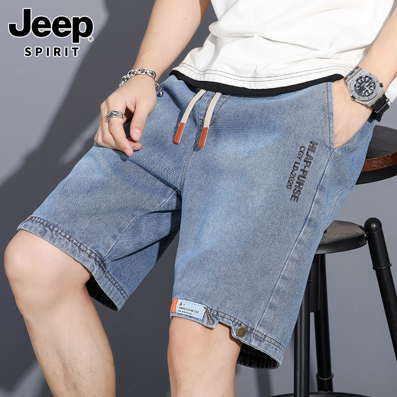 JEEP SPIRIT牛仔短裤男士夏季潮牌薄款五分裤直筒宽松休闲中裤男