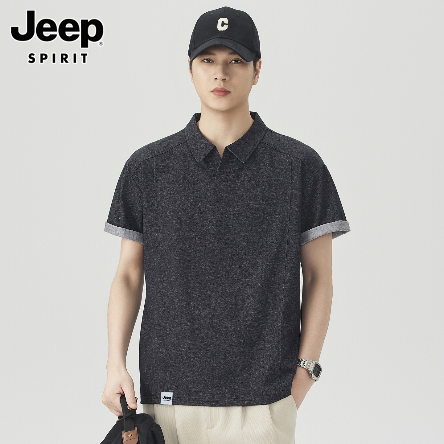Jeep SPIRIT海鸥领短袖t恤男士夏季新款凉感宽松运动半袖POLO衫男