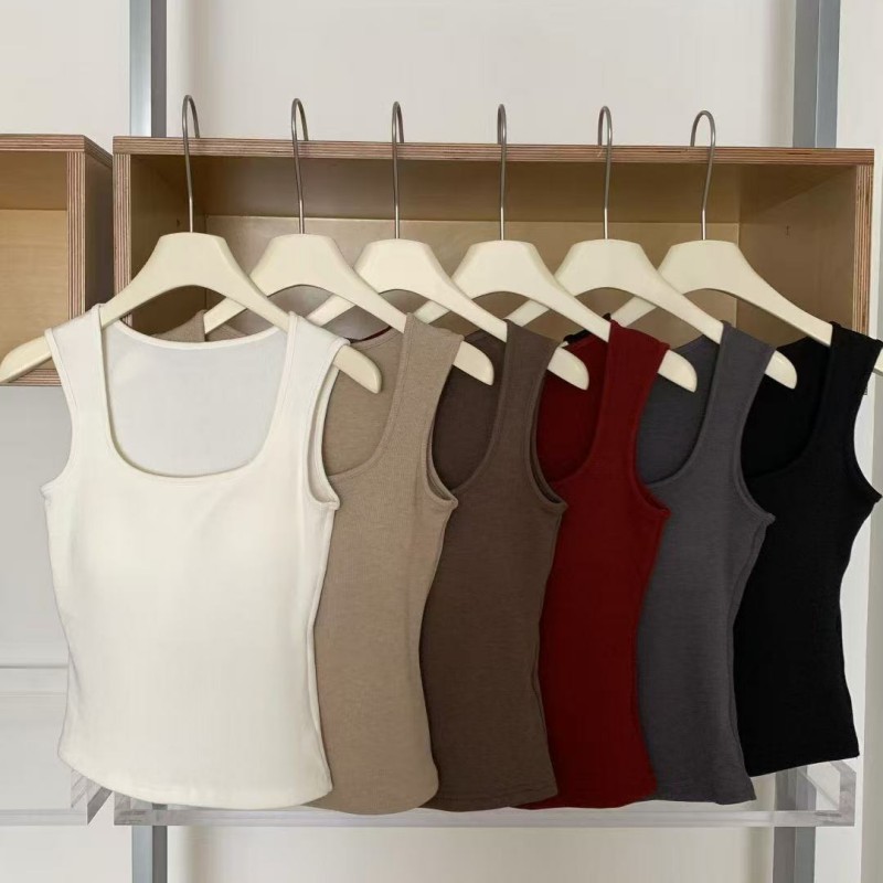 韩社百搭方领款磨毛发热一体杯背心女秋冬无钢圈舒适保暖内搭上衣