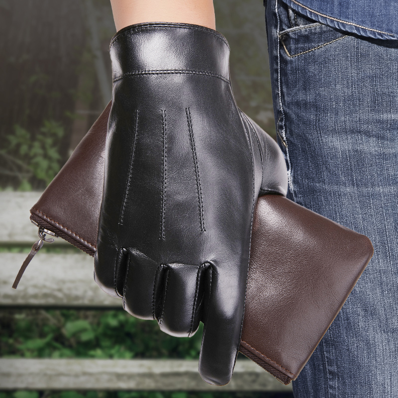 高端山羊皮贴手男士真皮手套单层开车触屏秋冬季骑行加绒保暖薄款