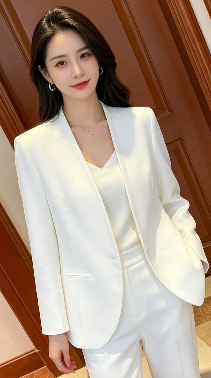 三醋酸缎面西装外套女2026春秋新款无领高级感小个子短款上衣白色