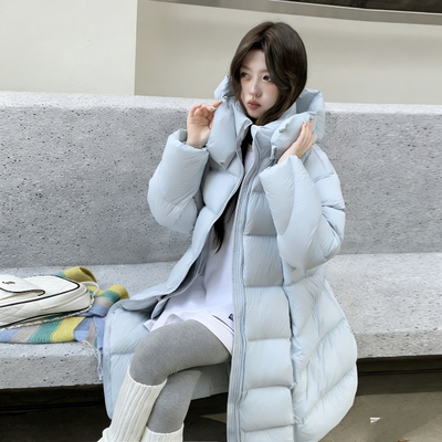 云朵泡芙羽绒服女中长款2025新款冬季加厚白鹅绒面包服小个子外套